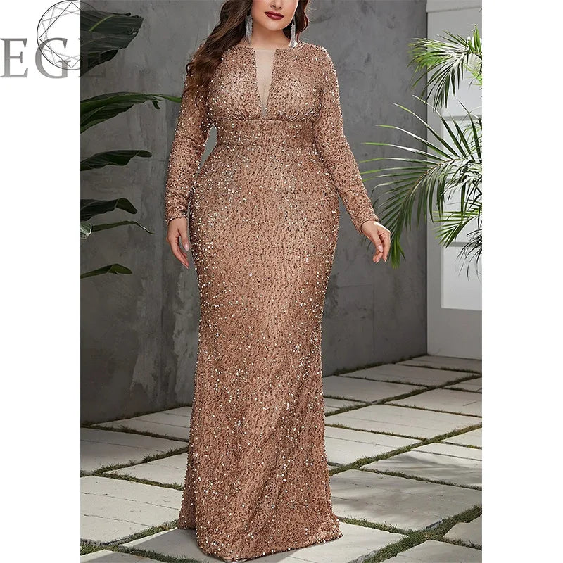 Women Party Dresses Fashion Beaded Fishtail Evening Dress