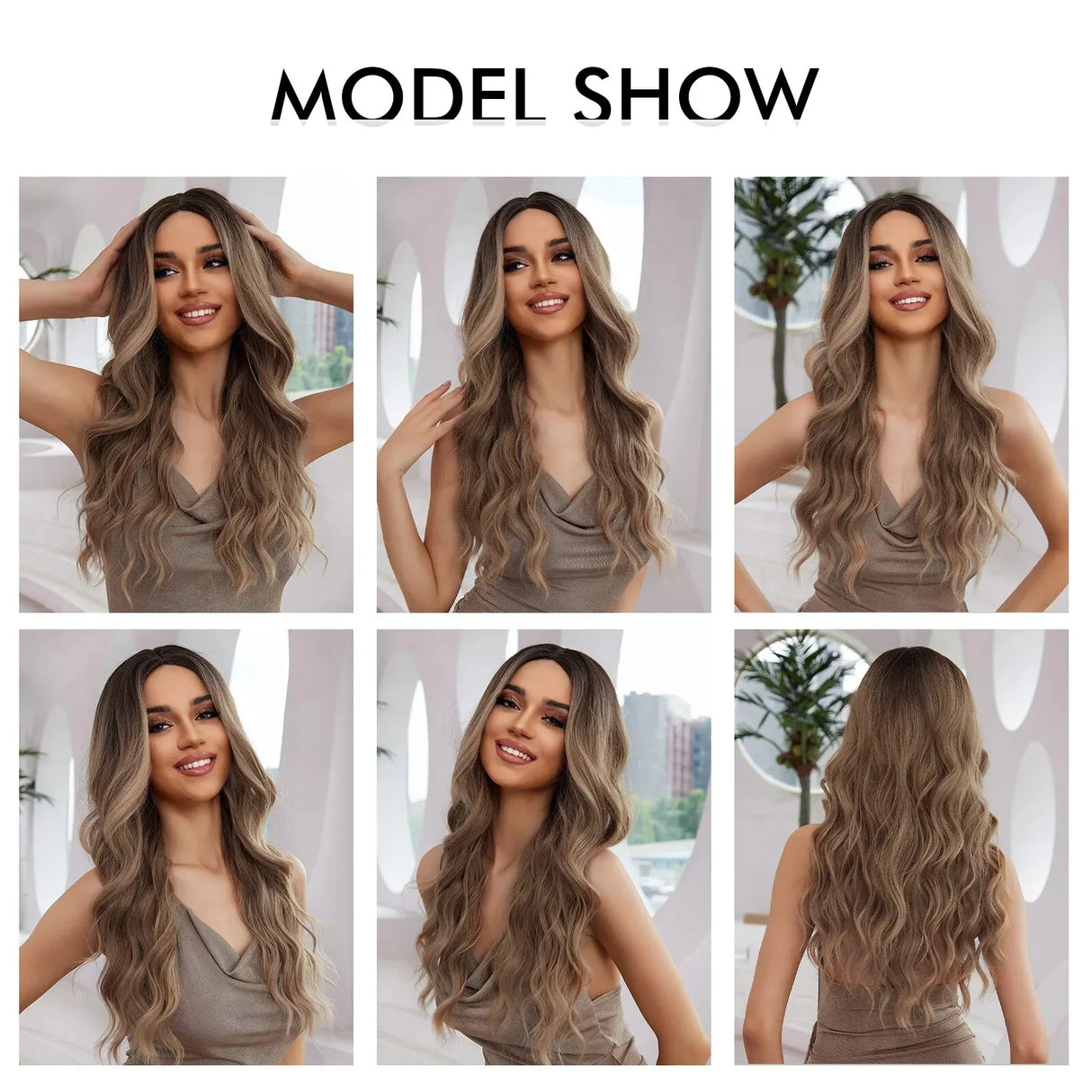 Medium Long Synthetic Fiber Wigs Middle Ombre Top