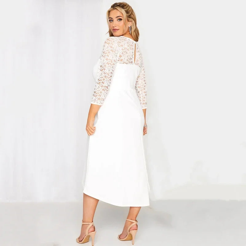 Lace Sleeve Spring Autumn Elegant Party Dress