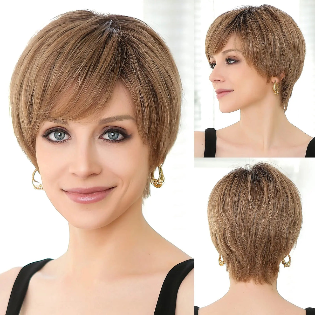 Remy Human Hair Wigs Brown Short Pixie