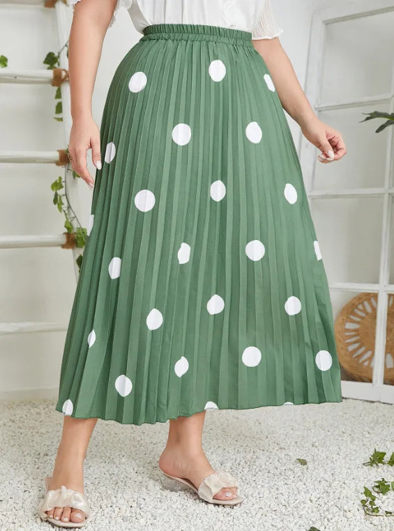 Plus Spring Midi Polka Dot Print Skirt Women