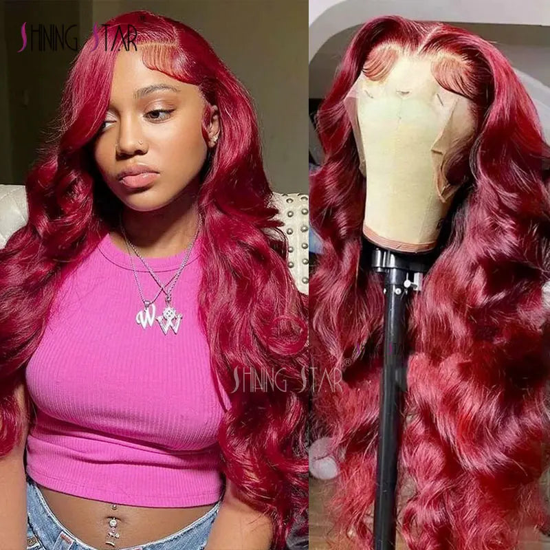 Colored Burgundy X Hd Lace Frontal Wigs Red