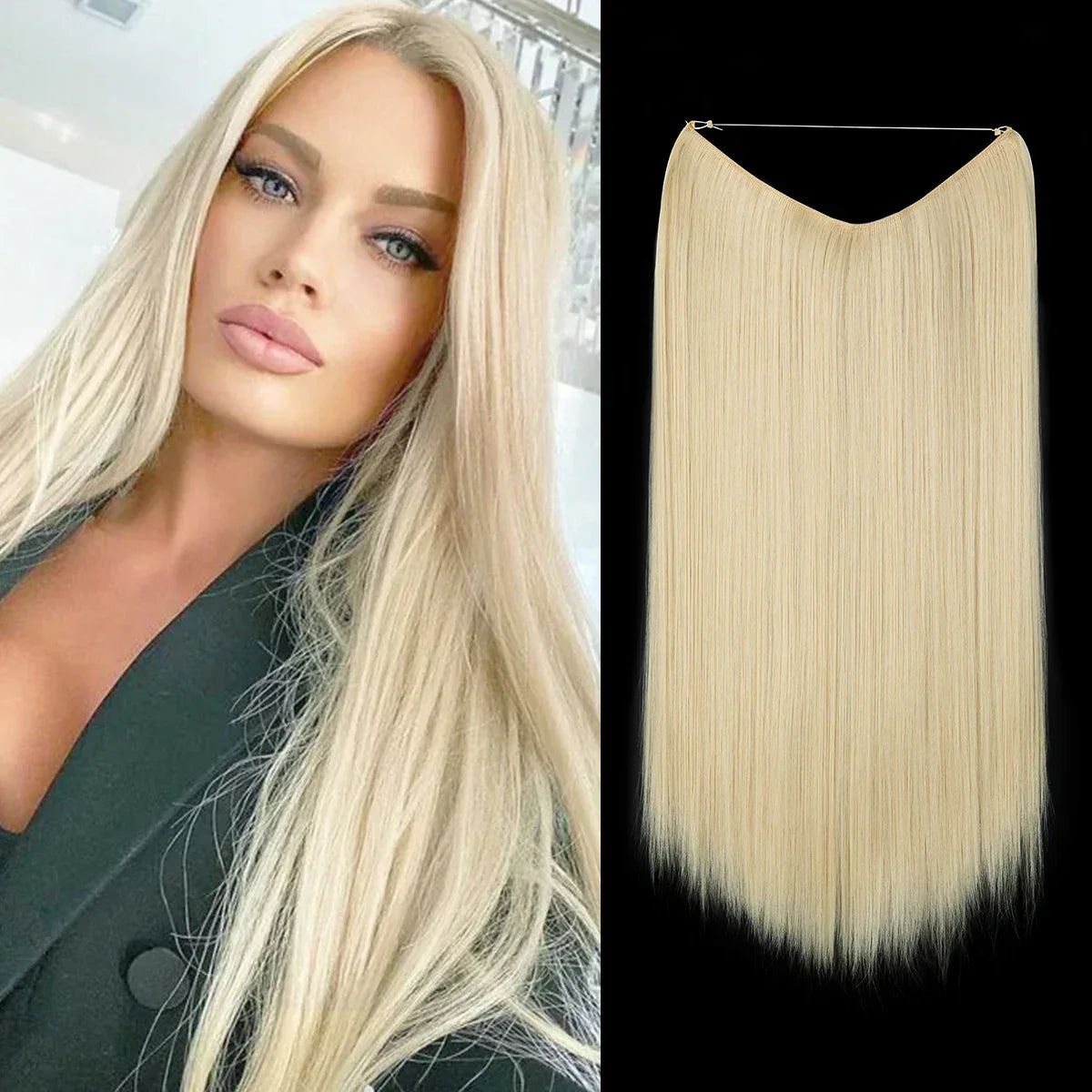 Synthetic Hair Extension No Clip Natural Hair Piece