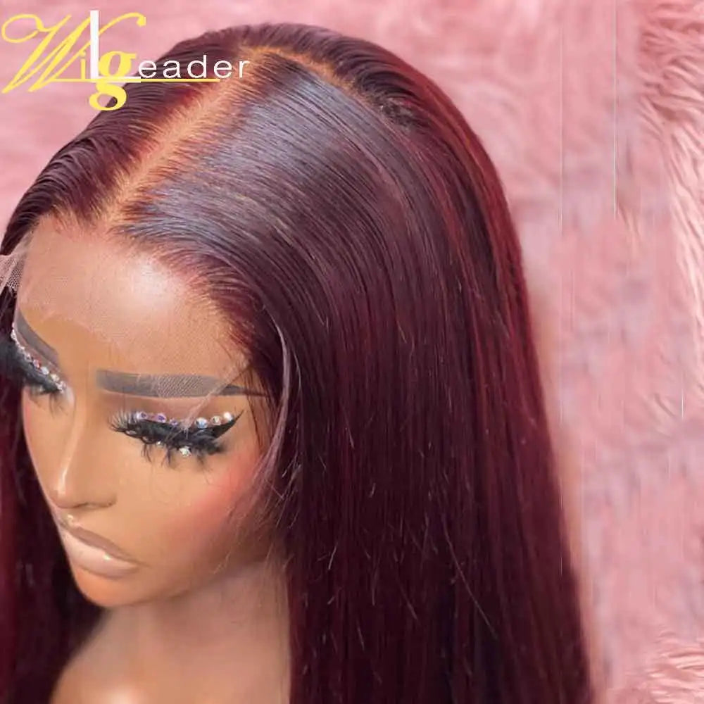 Deep Burgundy Human Hair Hd Lace Frontal Wigs