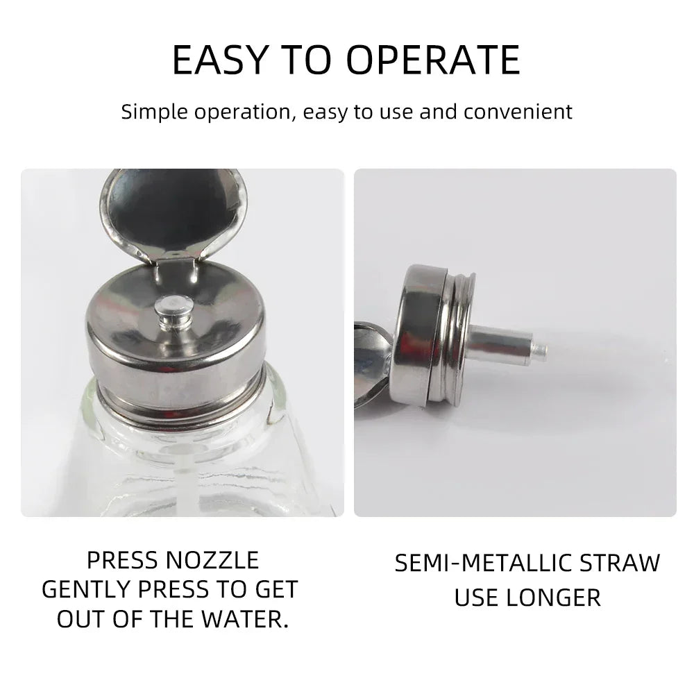 Nail Refillable Glass Bottles Empty Press Pump Dispenser