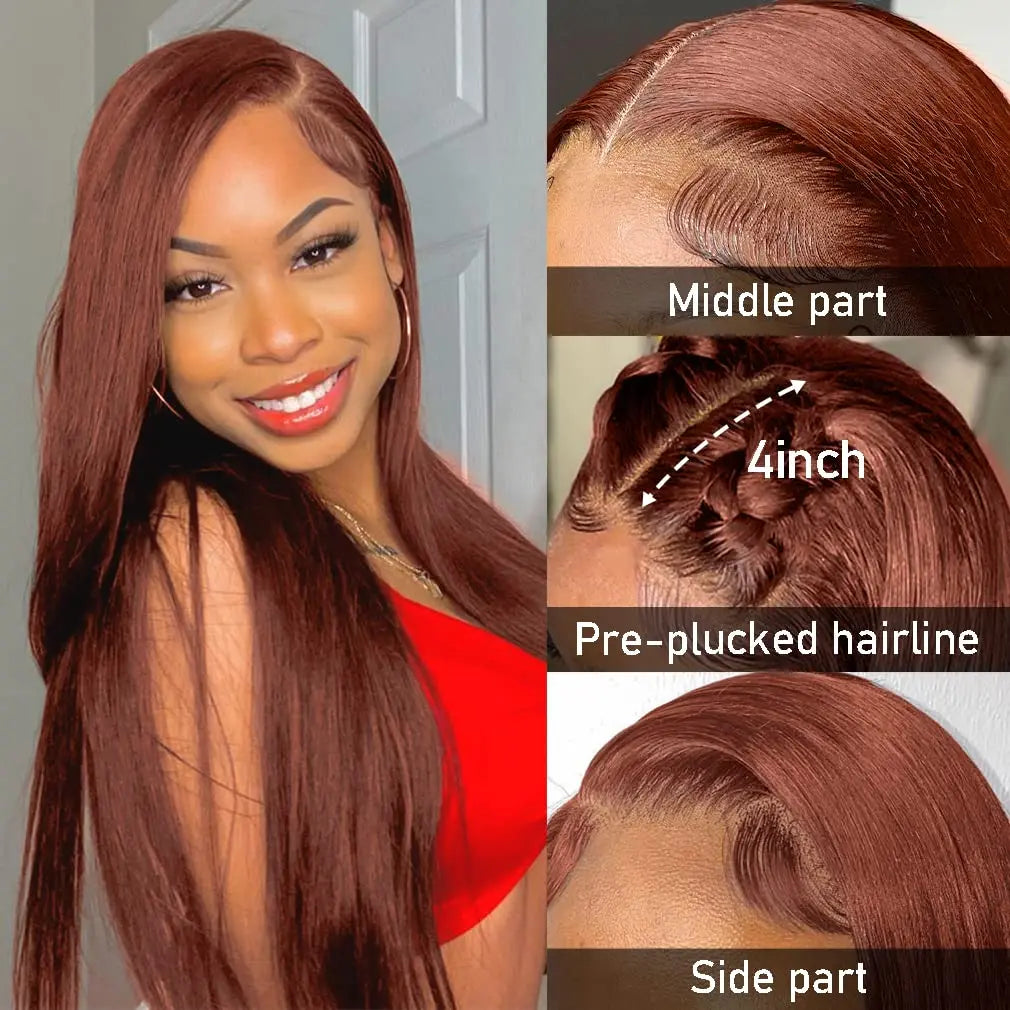 Reddish Brown Lace Front Human Hair Wigs Pre