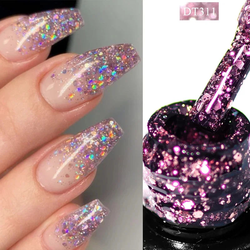 Nude Glitter Gel Nail Polish Set Purple Pink