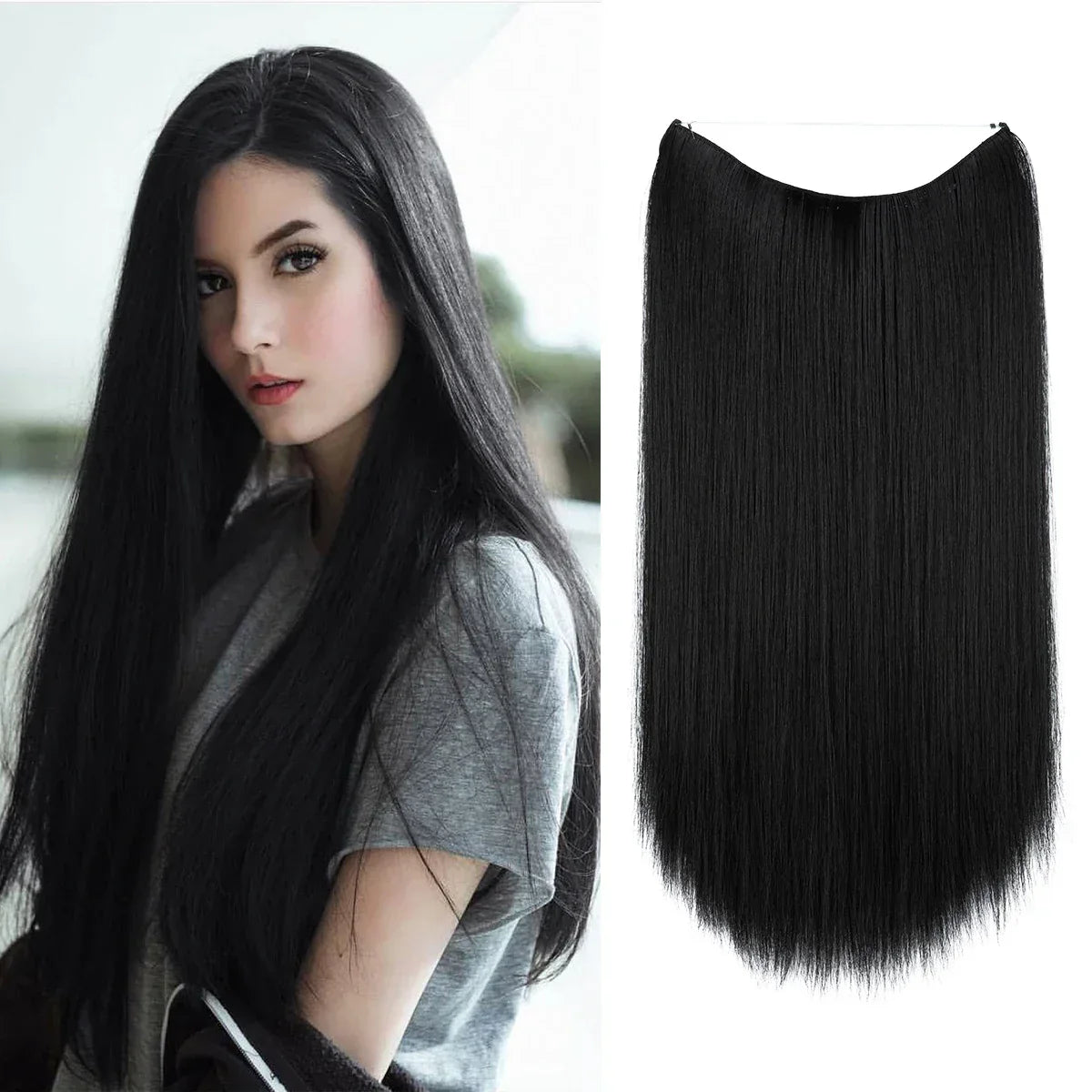 Synthetic Hair Extension No Clip Natural Hair Piece