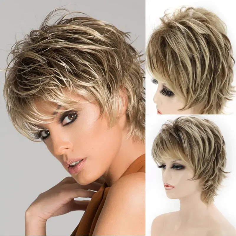 Women'S Fashion Short Synthetic Wigs Pixie Cut Blonde