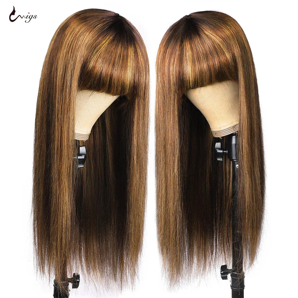 Uwigs Highlight Wig Human Hair Wigs With Bangs