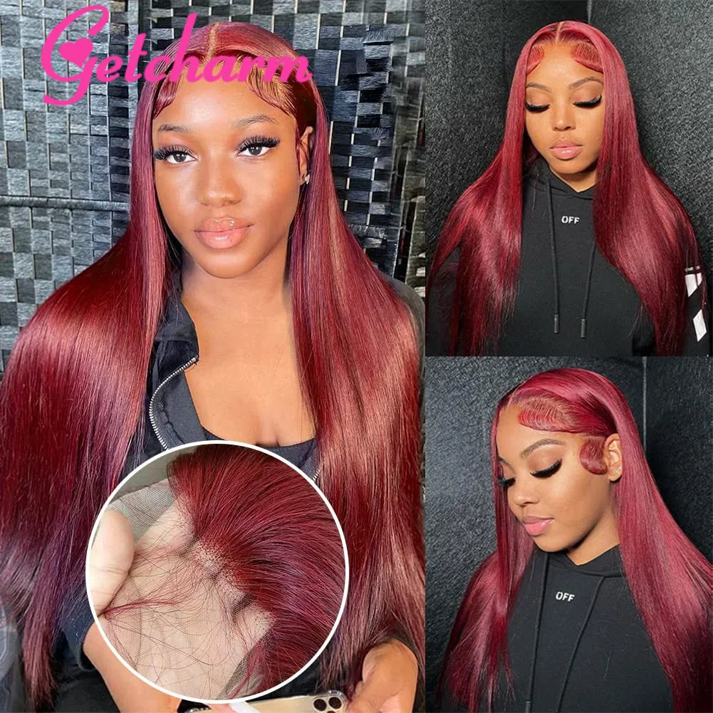 Burgundy Straight X Lace Front Human Hair