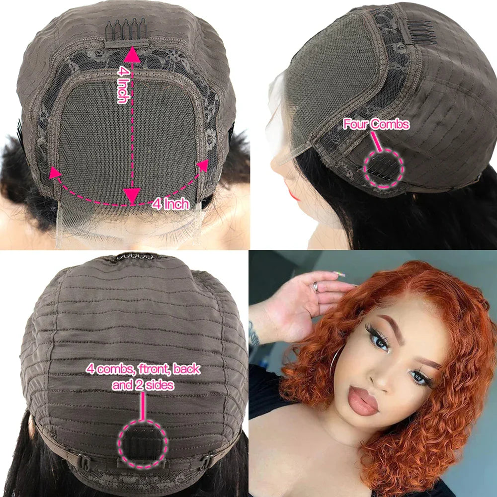 Ginger Orange Bob Wig Glueless Deep Wave Wigs