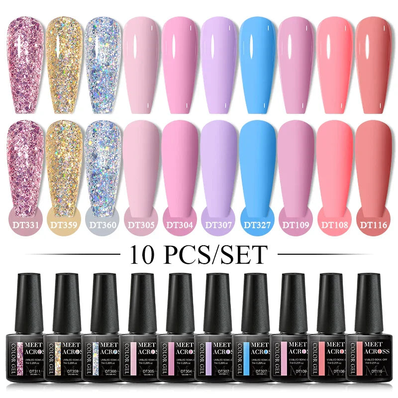 Nude Glitter Gel Nail Polish Set Purple Pink