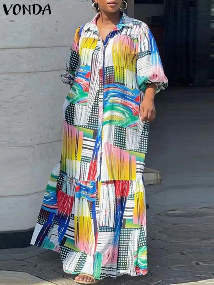 Vonda Summer Bohemian Printed Dress Women Elegant