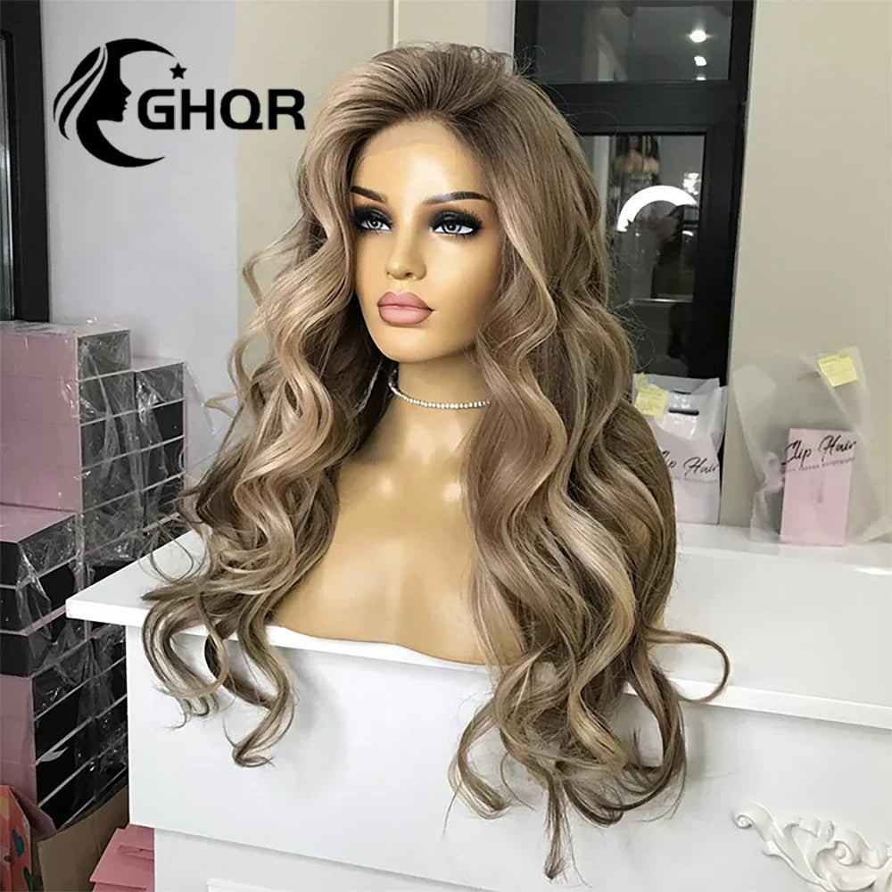 Human Hair Lace Frontal Wig Highlight Ombre Brown