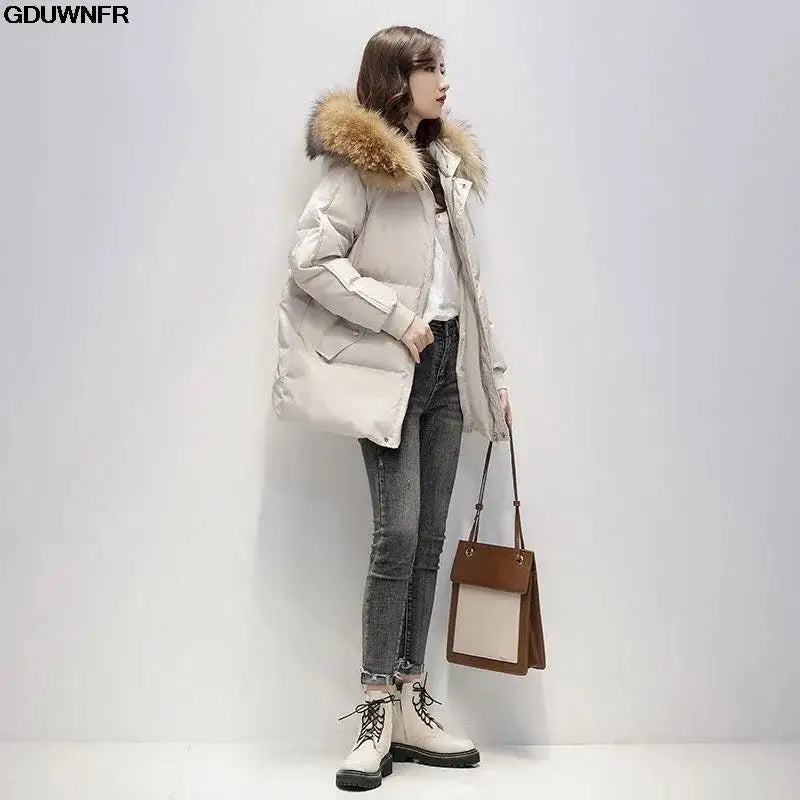 New Warm Thicken Loose Down Jacket Women Winter
