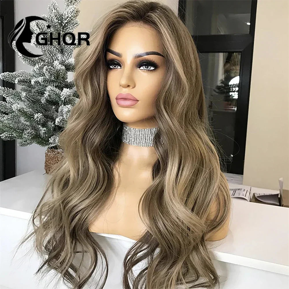 Human Hair Lace Frontal Wig Highlight Ombre Brown