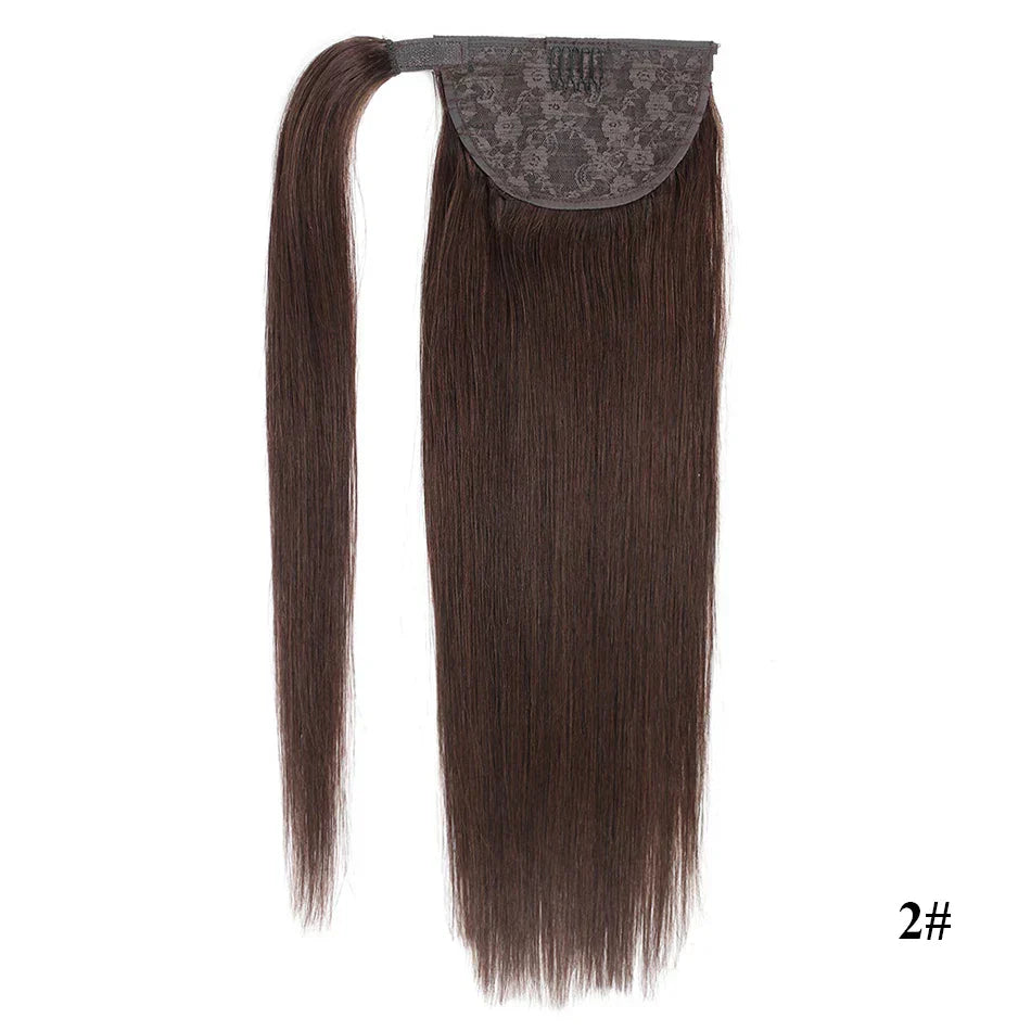 Straight Human Hair Ponytail Wrap Around Horsetail Clips-In