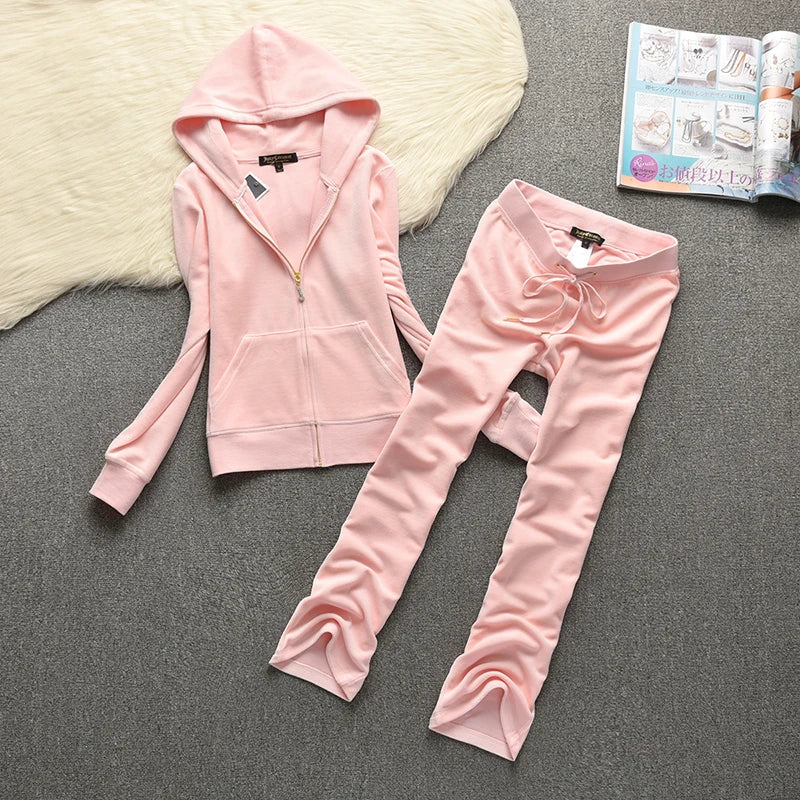 Spring / Fall Women'S Brand Velvet Fabric Tracksuits