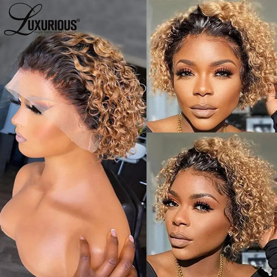 Pixie Cut Wigs Human Haishort Curly Lace Front