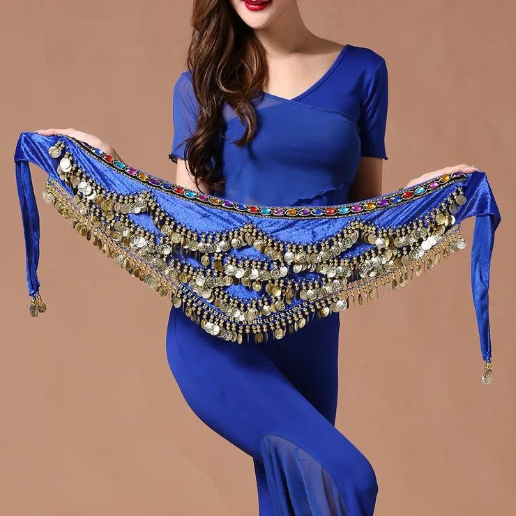 Multi-Colored Belly Dance Belt - Silk Scarf with Crystal Accents
