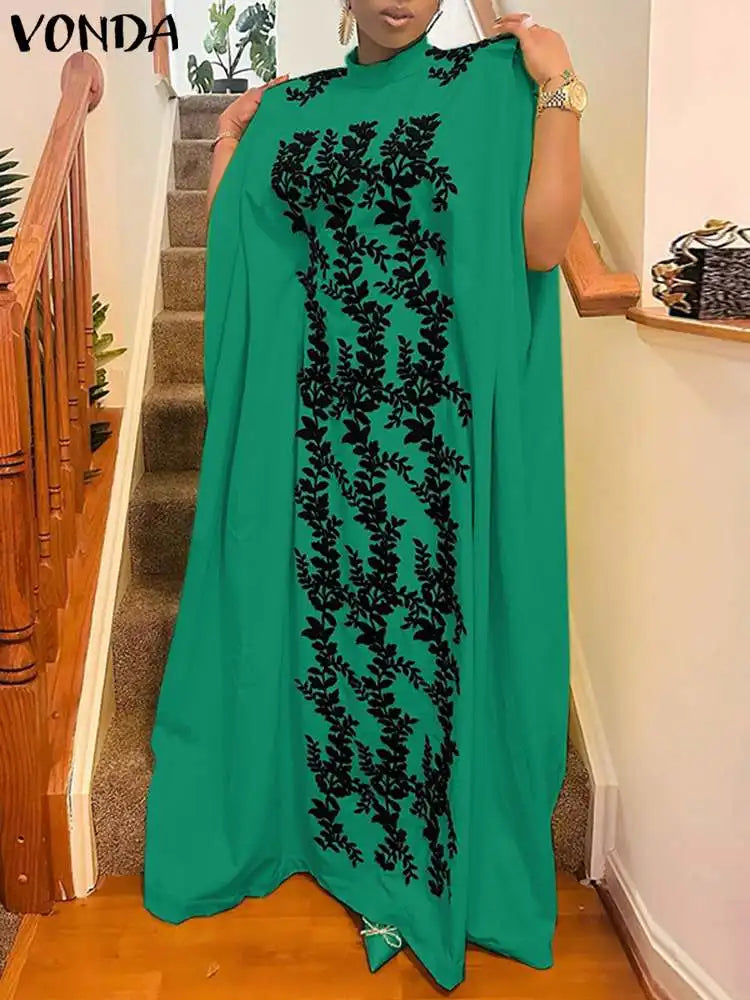 Vonda Women Printed Maxi Dresses Summer Long Robe