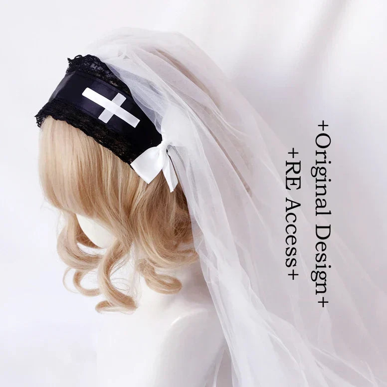 Lolita Headpiece Night Church Virgin Cross Embroidered Shawl