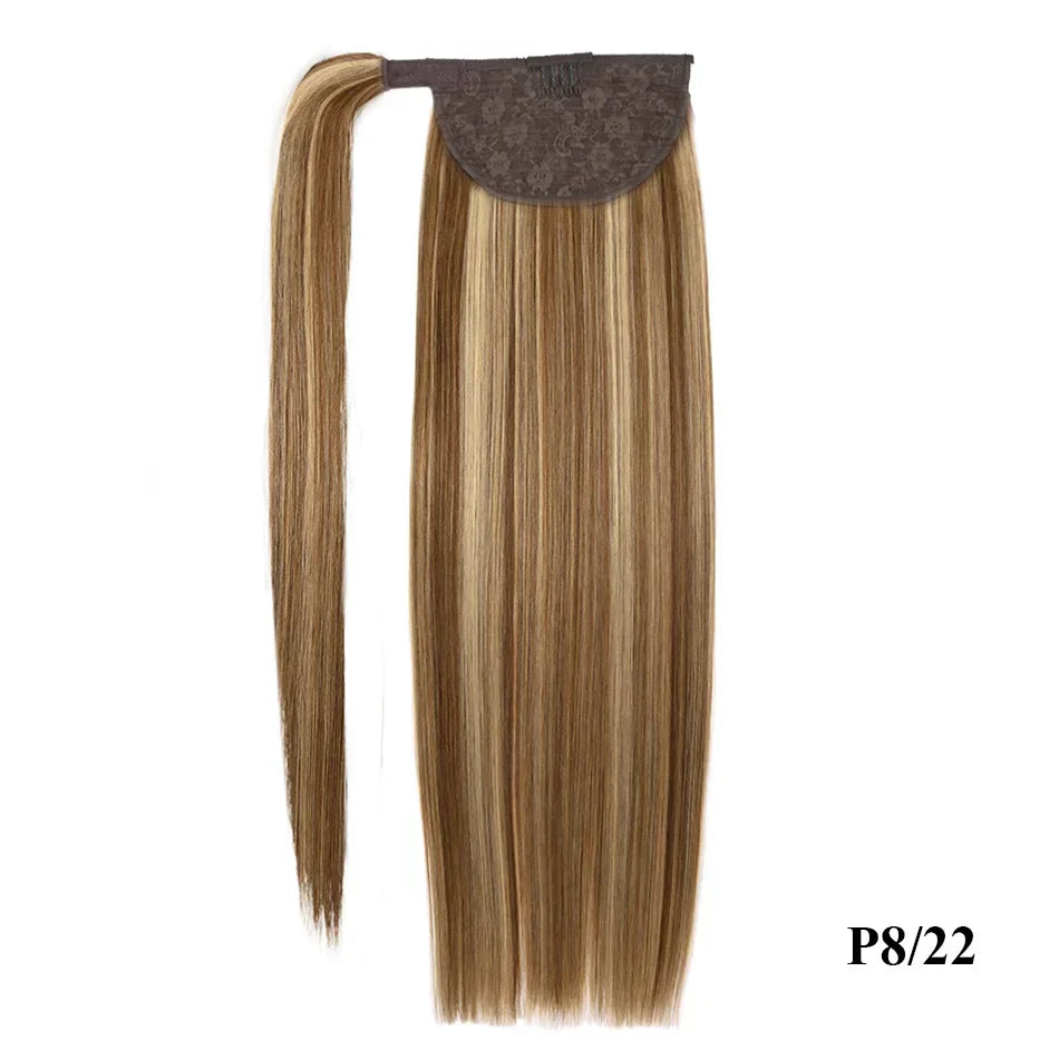 Straight Human Hair Ponytail Wrap Around Horsetail Clips-In