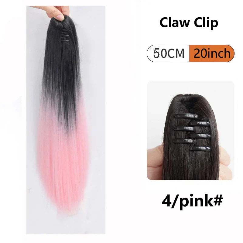 Ombre Color Straight Claw Clip On Ponytail Hair