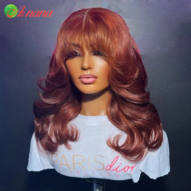 Reddish Brown Color Body Wave With Bangs