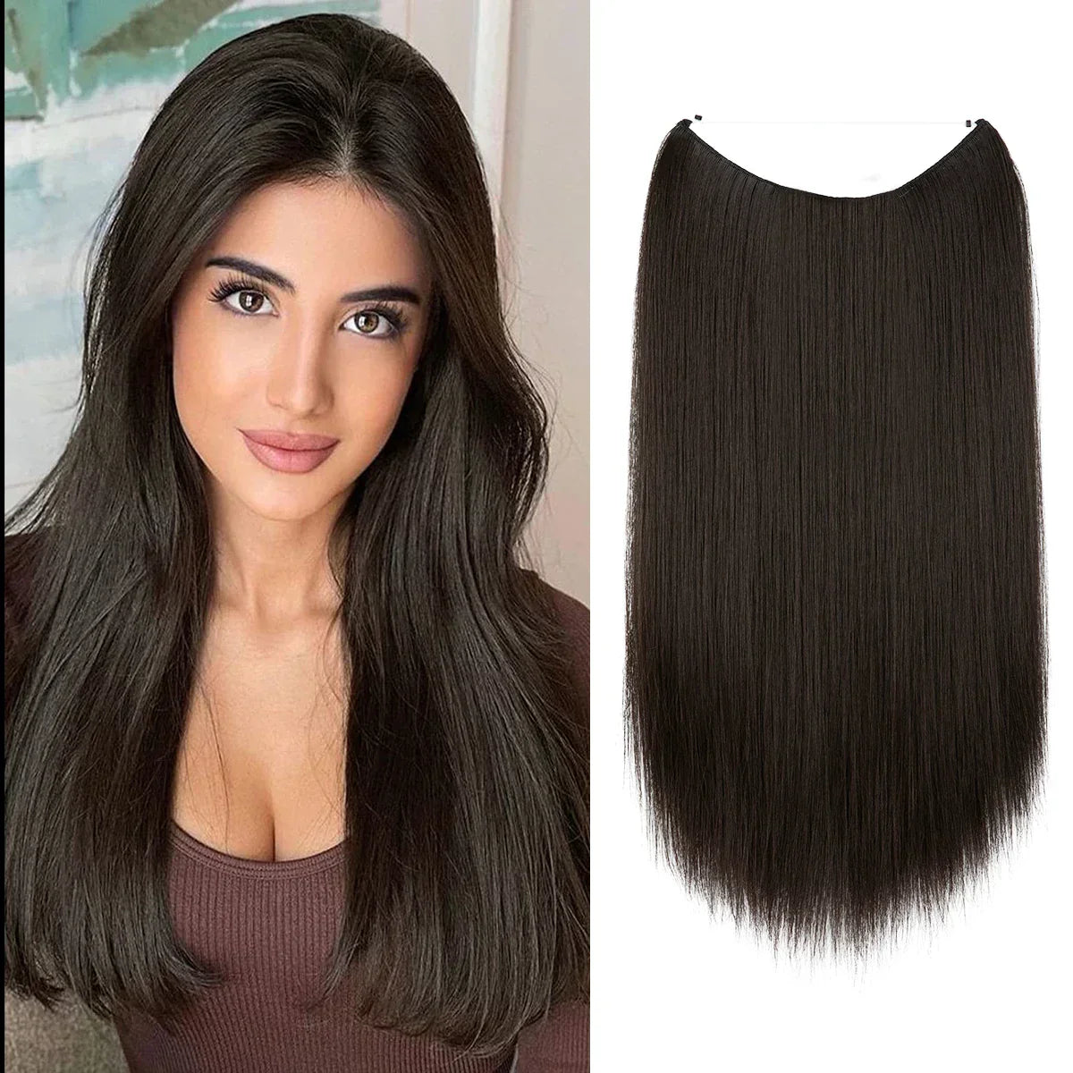 Synthetic Hair Extension No Clip Natural Hair Piece