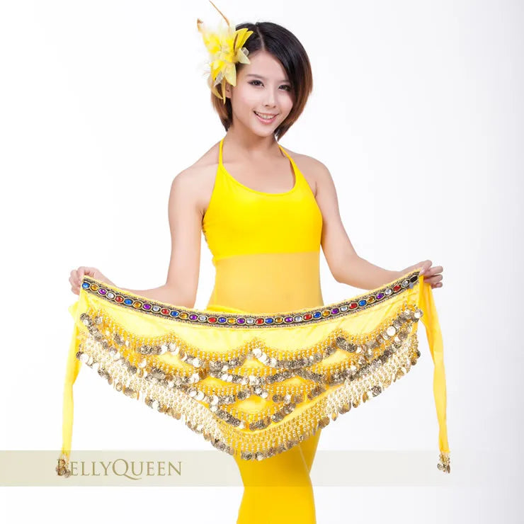 Multi-Colored Belly Dance Belt - Silk Scarf with Crystal Accents