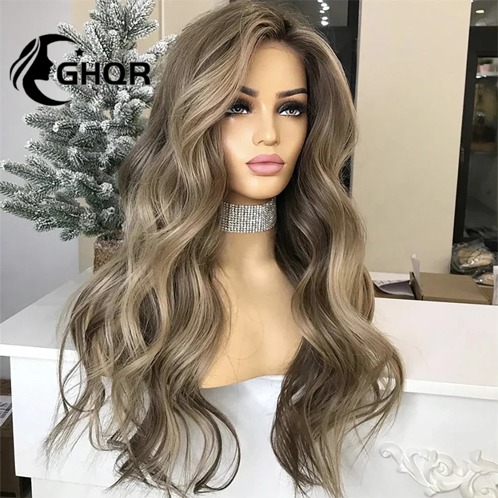 Human Hair Lace Frontal Wig Highlight Ombre Brown