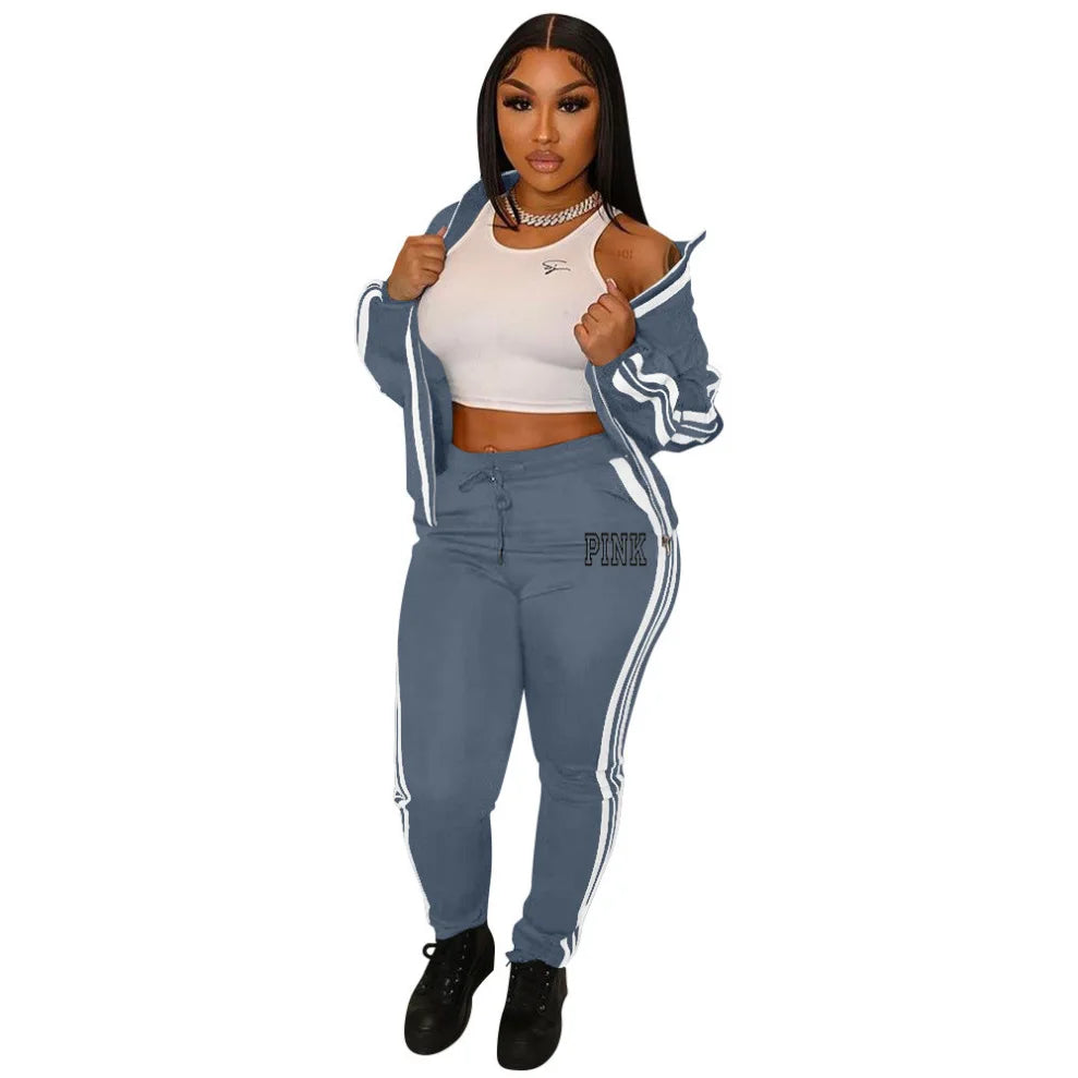 Ladies Tracksuits Piece Set Sports Suit Zipper V