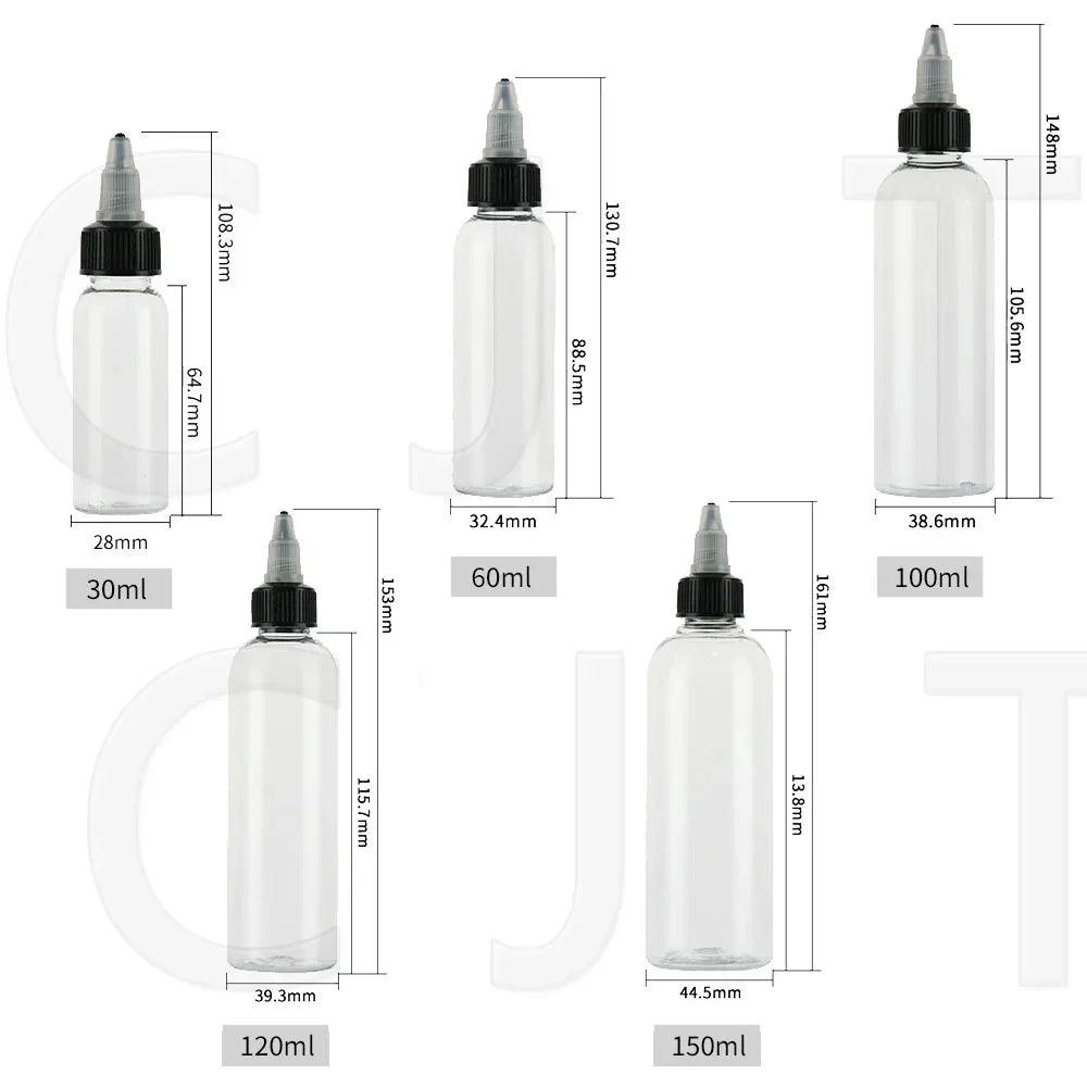 Plastic Empty Ink Vial Twist Top Black Cap