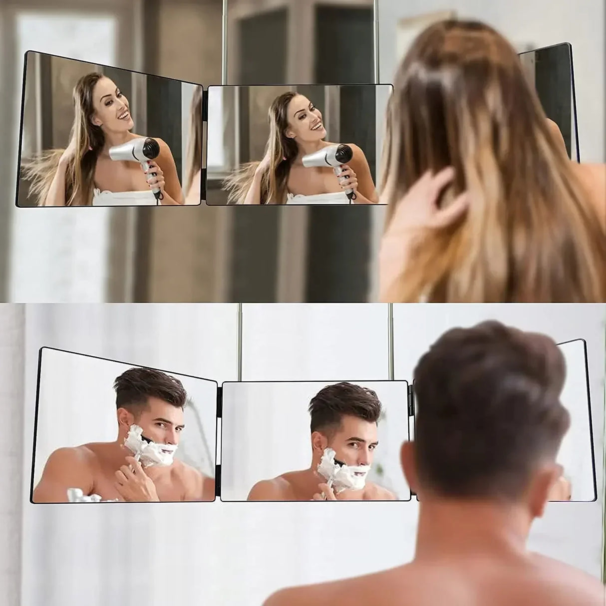 White Retractable Adjustable Hanging Three Mirrors Makeup Folding