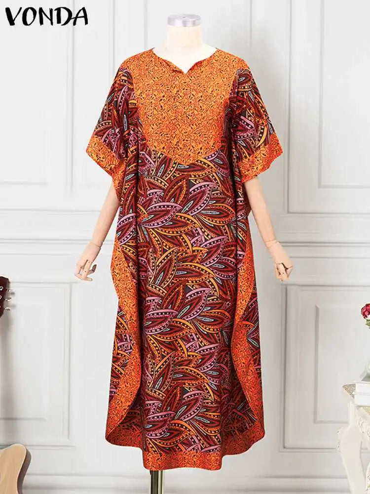 Vonda 5Xl Bohemian Women Printed Long Sundress Half