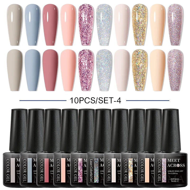 Nude Glitter Gel Nail Polish Set Purple Pink