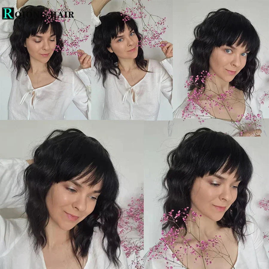 Wet And Wavy Bob Wigs With Bangs Ombre