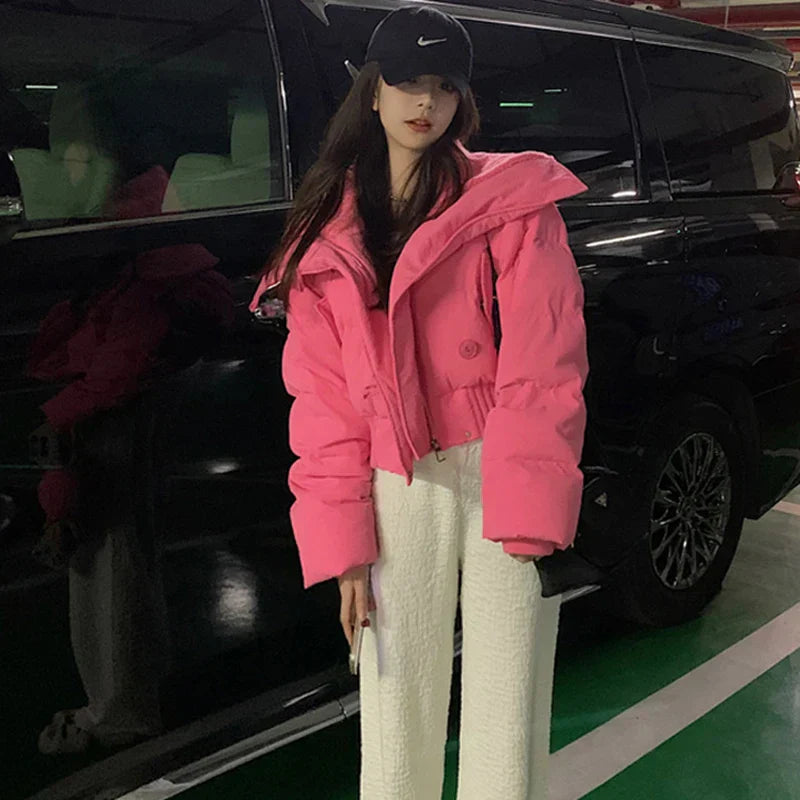 Women Autumn Winter Short Parkas Jackets Casual Stand