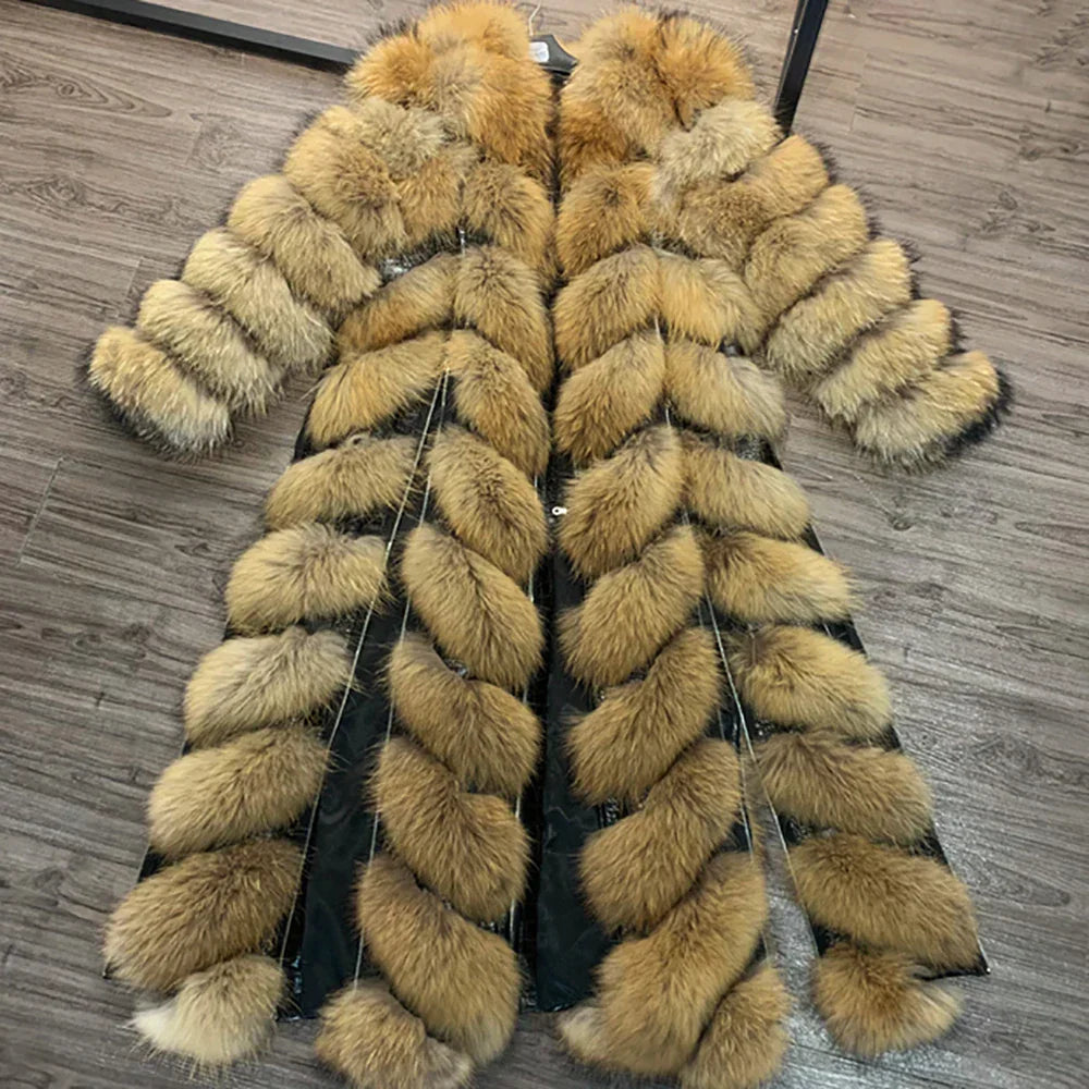 Yoloagain Autumn Luxury Real Fox Fur Coat Long