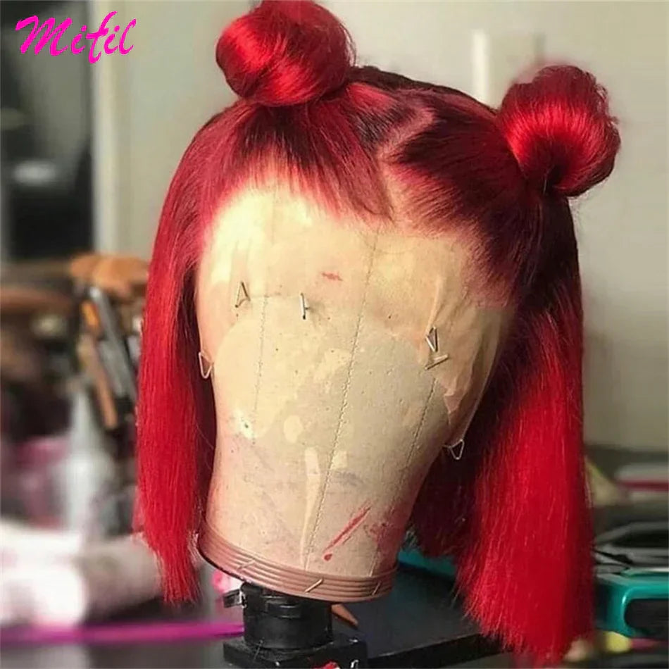 Burgundy Red Lace Front Human Hair Wigs For