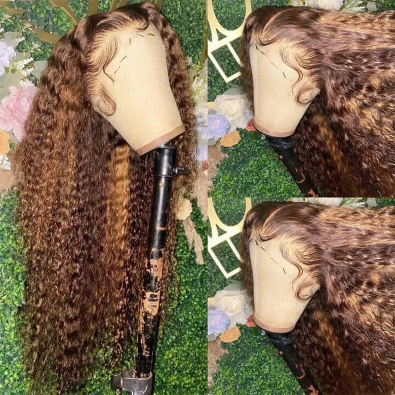 Highlight Ombre Lace Front Wigs Deep Wave Transparent
