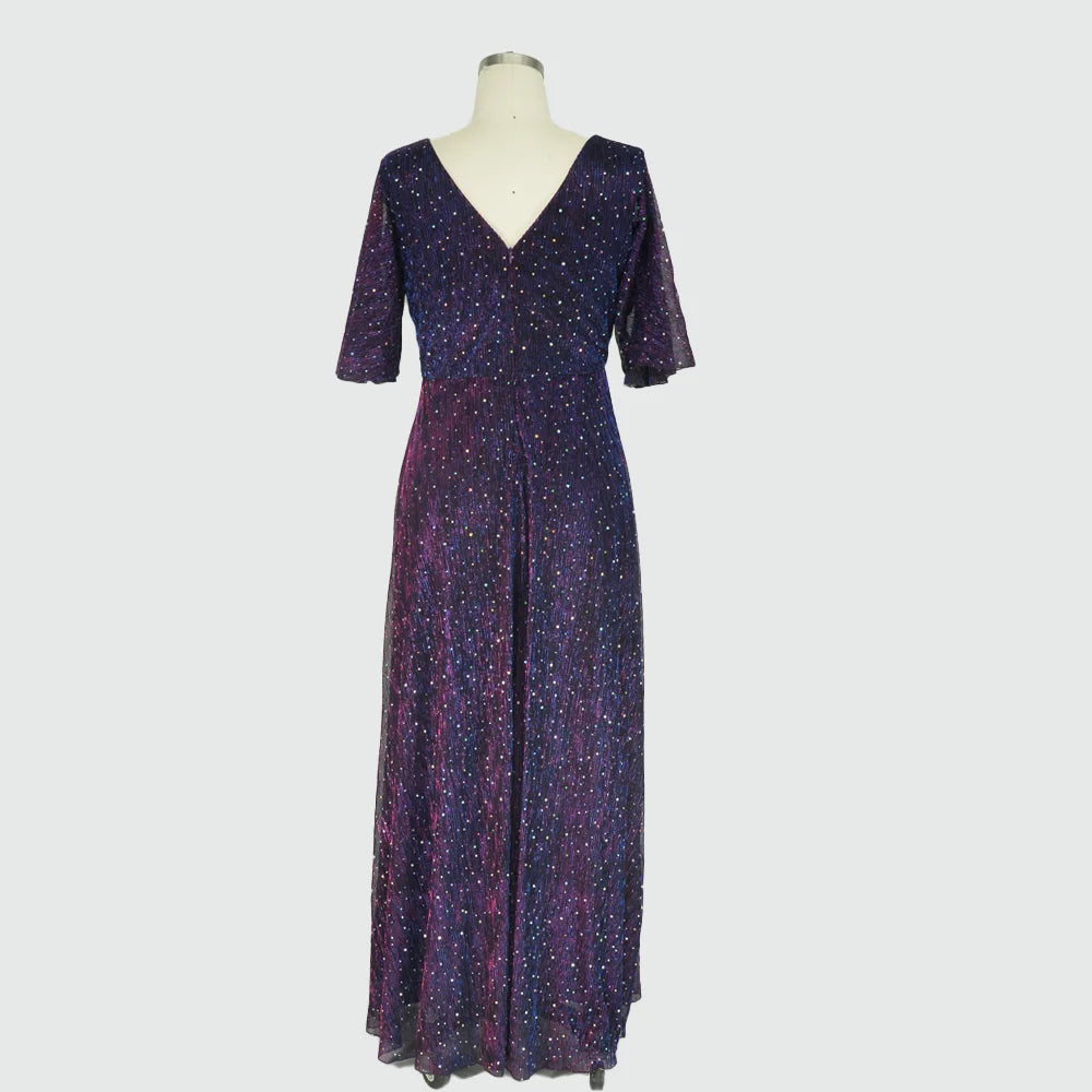 Sequin Evening Dress For Wedding Bridesmaid Female Purple