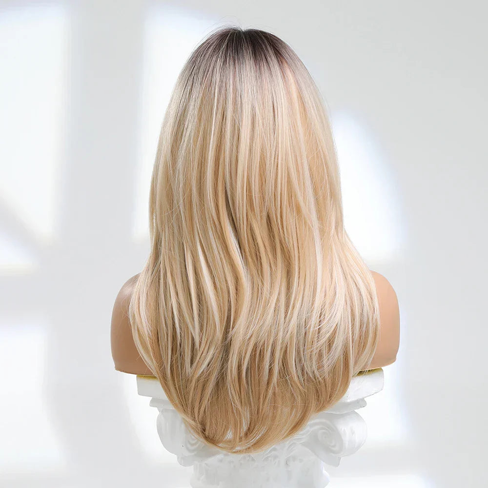 Layered Synthetic Wigs Black Blonde Ombre Highlight White