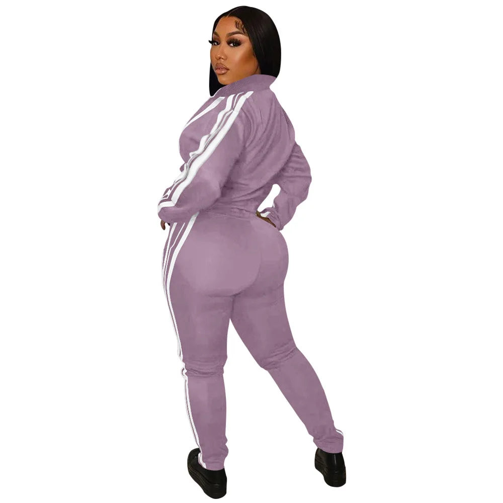 Ladies Tracksuits Piece Set Sports Suit Zipper V