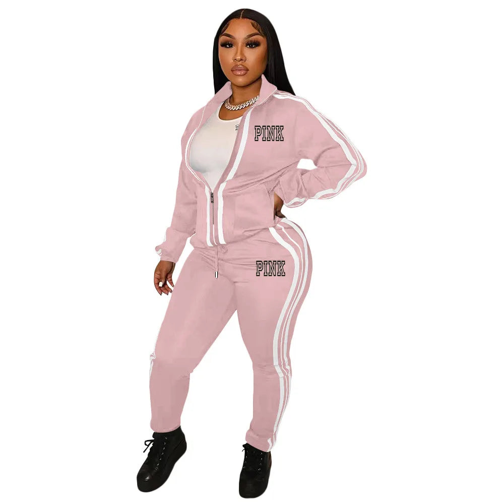 Ladies Tracksuits Piece Set Sports Suit Zipper V