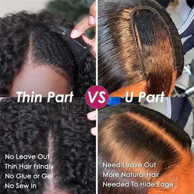Kinky Curly U V Part Wig Human Hair