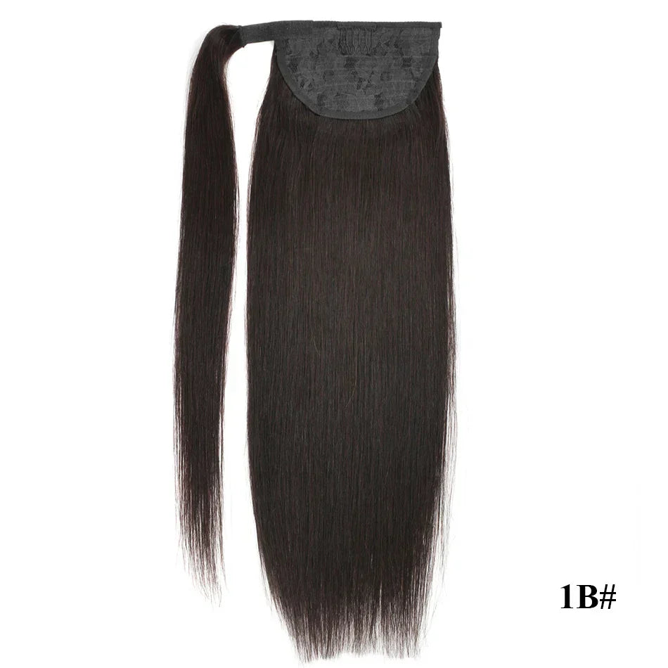 Straight Human Hair Ponytail Wrap Around Horsetail Clips-In