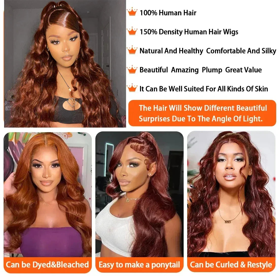 Reddish Brown Body Wave Lace Frontal Human